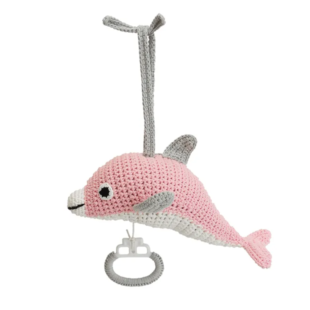 Handgefertigte Delfin -Spieluhr SindiBaba rosa Babyspielzeug P255