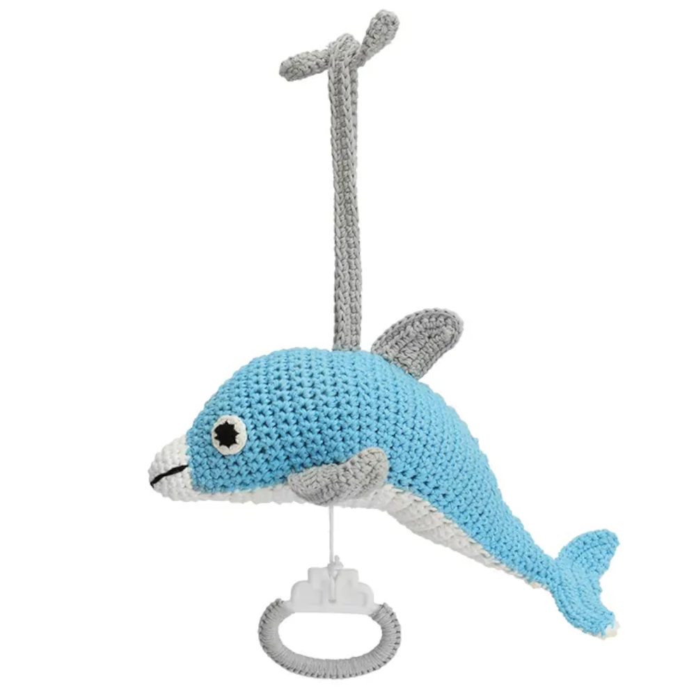 Handgefertigte Delfin -Spieluhr SindiBaba blau Babyspielzeug P256