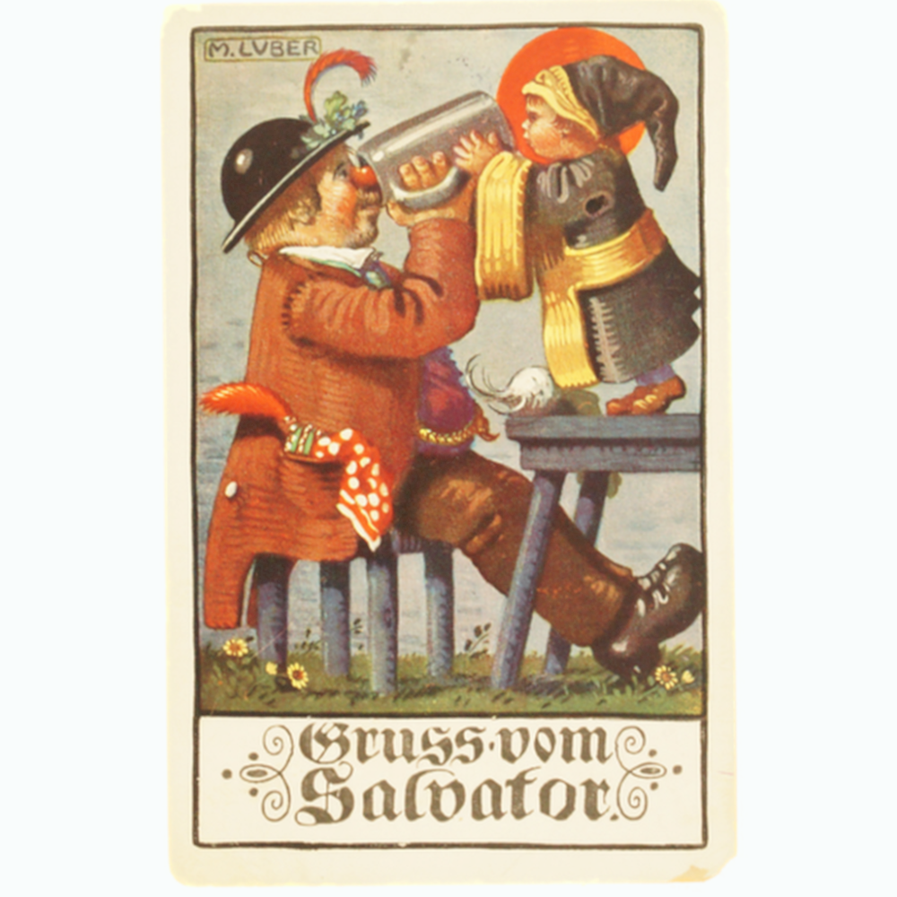 Antike originale gelaufene Postkarte Karikatur 