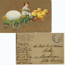 Załaduj obraz do przeglądarki galerii, Antike originale gelaufene Postkarte 1939 Fröhliche Ostern PK11
