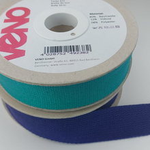 Load image into Gallery viewer, Baumwolle- Gurtband 30mm VENO, Taschengurtband, Gürtelband in Lila oder Waldgrün KW262
