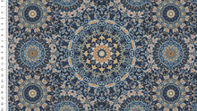 Cargar imagen en el visor de la galería, EUR 17,90/m Viskosejersey Orientalische Mandalas DIGITAL in Jeansblau oder Grau 0,50mx1,50m Art 3275
