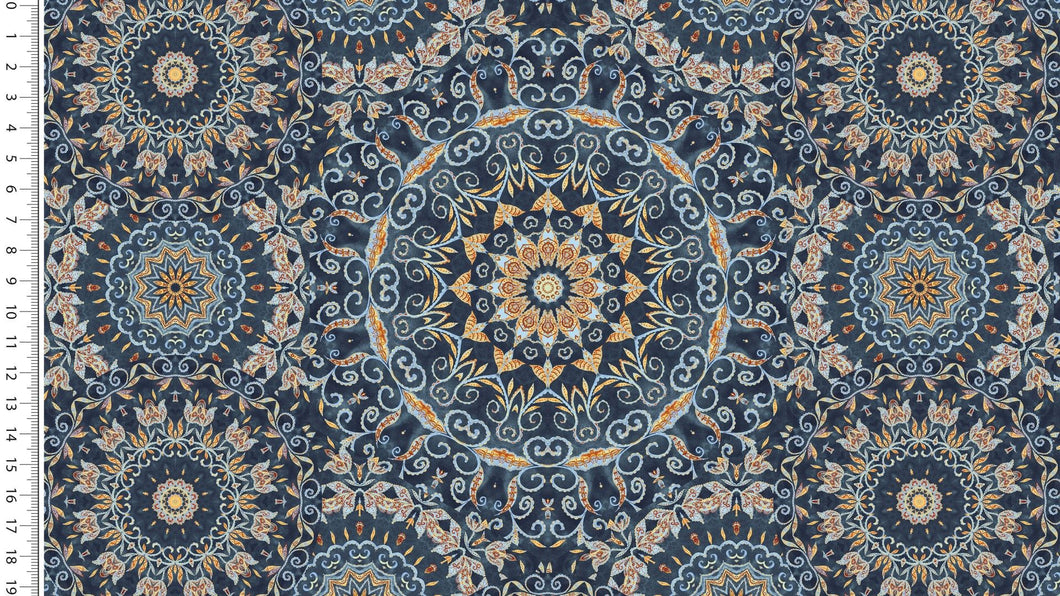 EUR 17,90/m Viskosejersey Orientalische Mandalas DIGITAL in Jeansblau oder Grau 0,50mx1,50m Art 3275