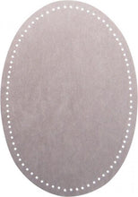 Cargar imagen en el visor de la galería, Flecken Wildlederimitat groß 14 x 9,5 cm, Flicken oval in Rauchblau oder Grausilber KW151
