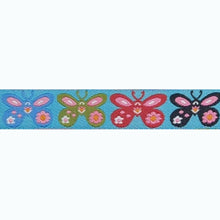 Lade das Bild in den Galerie-Viewer, Webband / Kleidungsband Schmetterlinge pink gelb blau Breite18 mm KW250
