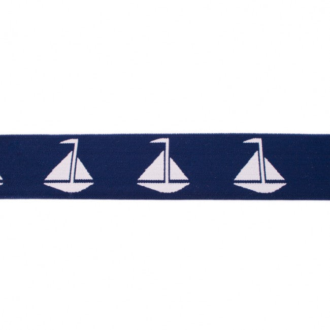 EUR 2,40/m Gummibänder elastisch, 40 mm, doppelseitig bedruckt, Boote Anker maritim, Blau-Weiß oder Rot-Weiß 100cmx4cm KW55