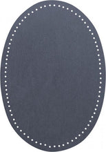 Cargar imagen en el visor de la galería, Flecken Wildlederimitat groß 14 x 9,5 cm, Flicken oval in Rauchblau oder Grausilber KW151
