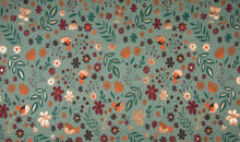 Charger l&#39;image dans la galerie, EUR 18,90/m Jersey mit Foliendruck metallisch kupfer, Vögel und Blumen in drei Farben 0,50mx1,45m Art 3263
