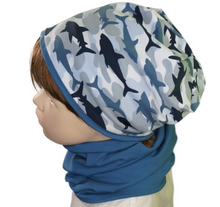 Load image into Gallery viewer, Set &quot;Love Sharks&quot; Wendebeanie + Loop, Haie Handmade by pretty-child* by kati M12
