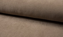 Cargar imagen en el visor de la galería, EUR 13,90/m Nicki- Cord elastisch quer gestreift, in Jeans, Altrosa, Mauve, Taupe und Dunkelbraun 0,50mx1,45m Art 3279
