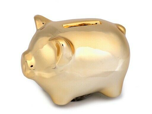 Sparschwein, Spardose klein, Schwein mit Gold, Geschenk SD15