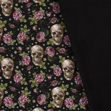 Load image into Gallery viewer, EUR 17,50/m Softshell Skulls and Roses schwarz DIGITALDRUCK 0,50mx1,45m Art 3428
