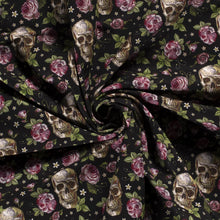 Load image into Gallery viewer, EUR 17,50/m Softshell Skulls and Roses schwarz DIGITALDRUCK 0,50mx1,45m Art 3428
