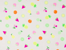 Cargar imagen en el visor de la galería, EUR 11,90/m Baumwolle Früchte NEONFARBEN Lime,Orange,Pink 0,50mx1,45m Art 3264

