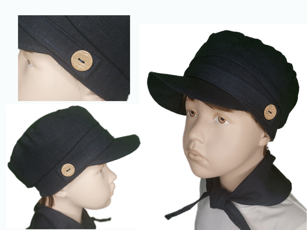 Vintage Mütze Jungs & Mädchen mit Tuch versch. Größen Naviblau Handgefertigt M5