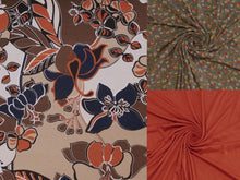 Lade das Bild in den Galerie-Viewer, Viskosejersey zum Kombinieren  Blüten Blumen Streublumen in Grau, Terrakotta und Unijersey Terrakotta 0,50m Art 2983
