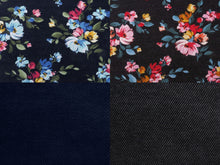 Załaduj obraz do przeglądarki galerii, EUR 17,90/m Alpensweat Blumen &amp; Uni Jeansoptik zum kombinieren marineblau oder schwarz 0,50mx1,50m Art 3296
