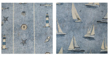 Load image into Gallery viewer, EUR 22,90/m Gobelin, zwei Motive zum kombinieren, maritim Boote Fische Leuchtturm Seestern Seile Dekostoff 0,50mx1,40m Art 3256
