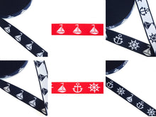 Cargar imagen en el visor de la galería, EUR 2,40/m Gummibänder elastisch, 40 mm, doppelseitig bedruckt, Boote Anker maritim, Blau-Weiß oder Rot-Weiß 100cmx4cm KW55
