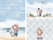 Załaduj obraz do przeglądarki galerii, Jersey 3er Panel DIGITAL Stenzo Möwen Strand Mädchen Stoff für Kinder 0.75mx1.50m Art 3376

