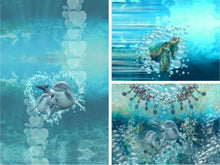 Carregar imagem no visualizador da galeria, Jersey 3er Panel DIGITAL Stenzo Delfine Schildkröten Meer, für Kinder 0.75mx1.50m Art 3356
