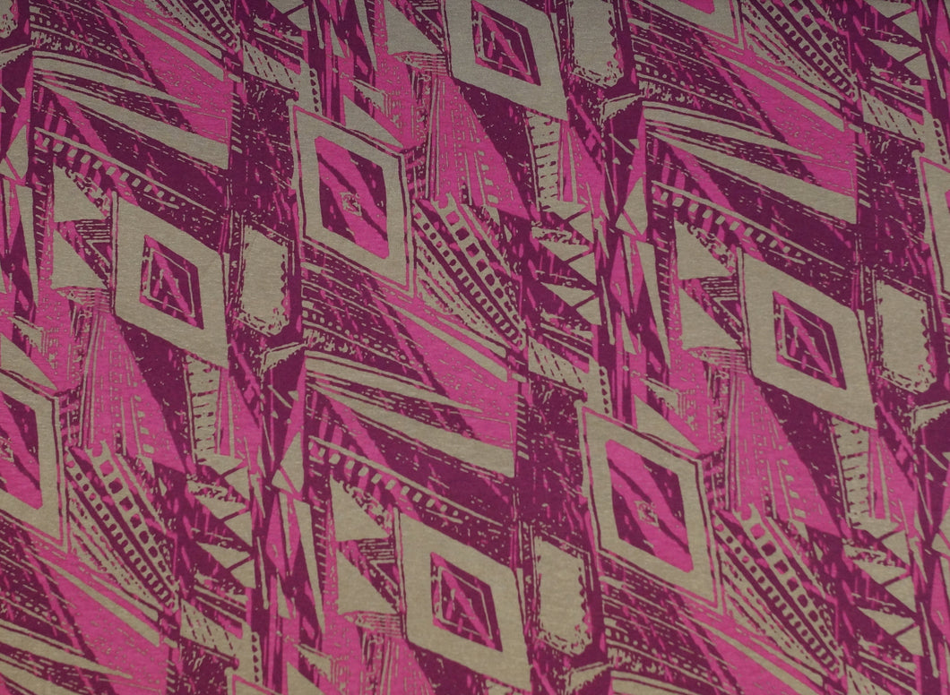 EUR 12,90/m Viskosejersey grafische Muster Rauten Streifen Beige Pink Beere zum Nähen von Kleider Oberteilen Accessoire 0,50mx1,40m Art 2428