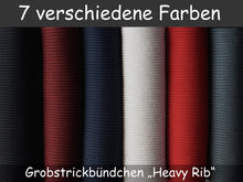 Carregar imagem no visualizador da galeria, EUR 12,90/m Grobstrick Bündchen &quot;Heavy Rib&quot; schweres Bündchen schwarz bordeaux- petrol- ecru-melange rot blau 0,50mx0,70m Art 3047
