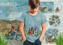 Load image into Gallery viewer, Jersey Panel mit drei Motiven auf einer Stoffbahn, Motorräder, Biker-Dogs, Bikes 0,75mx1,50m Art 3111
