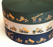 Cargar imagen en el visor de la galería, EUR 2,69/m Gummiband 4cm mit Baufahrzeugen in Grün, Beige oder Blau 100cmx4cm KW126
