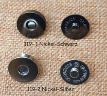 Load image into Gallery viewer, 5 Sets Snap-Verschluss magnetisch Ø18 mm Packung schwarzer Nickel, silberner Nickel magnetisch für Taschen Rucksäcke Textilien KW119
