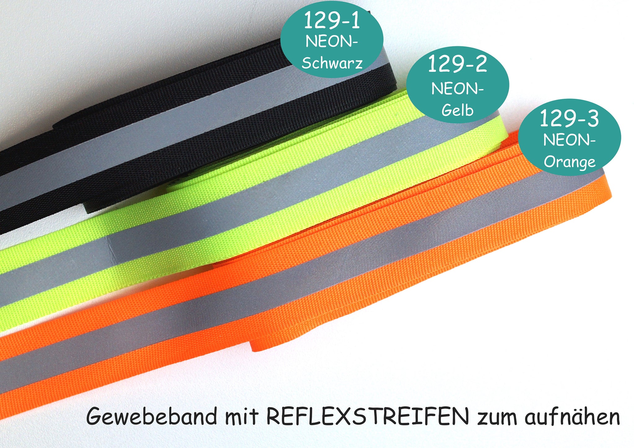 5 Meter NEON Webband, Borte, Reflexband, Band reflektierend, Reflektor –  Stoffladen Rostock