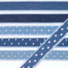 Lade das Bild in den Galerie-Viewer, Jeans Band Herzen Uni Sterne Punkte mit Zierborte versch. KW246

